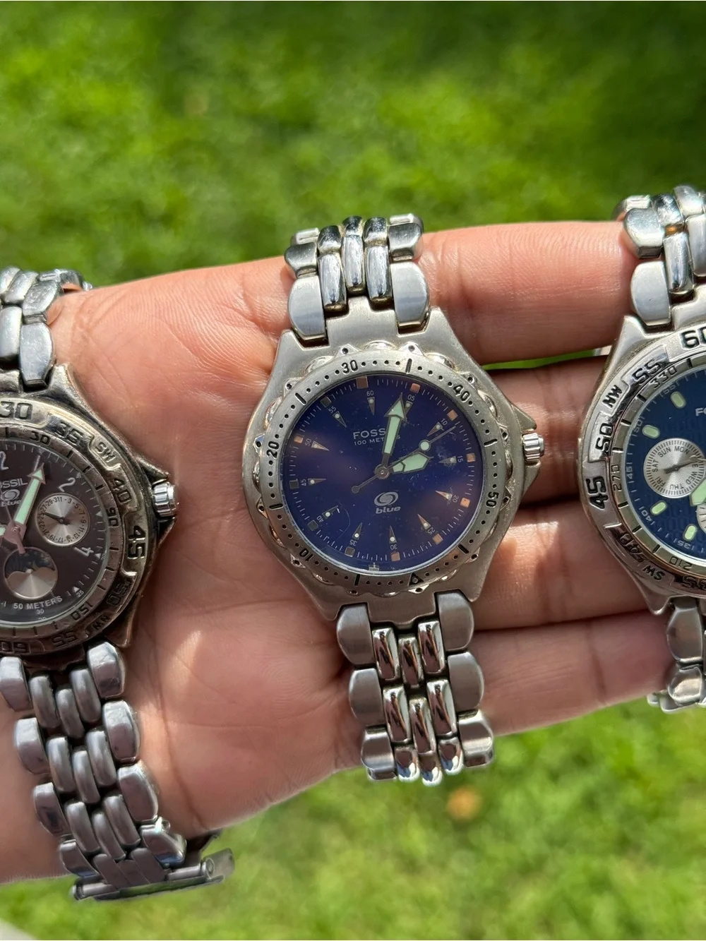 Fossil vintage three blue watch lot